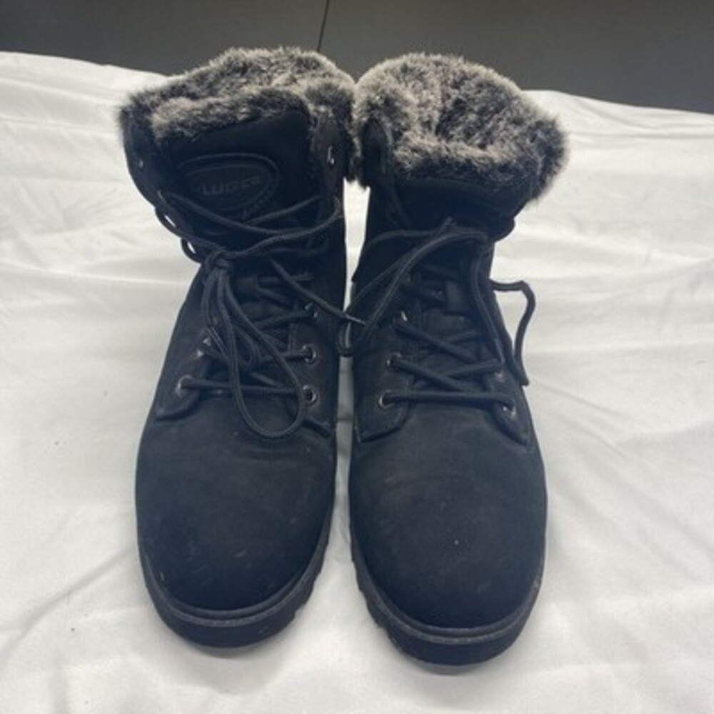 Lugz Women's Brace Hi Faux Fur Lined Lace-Up Ankle Black Boots! Size 9.5!